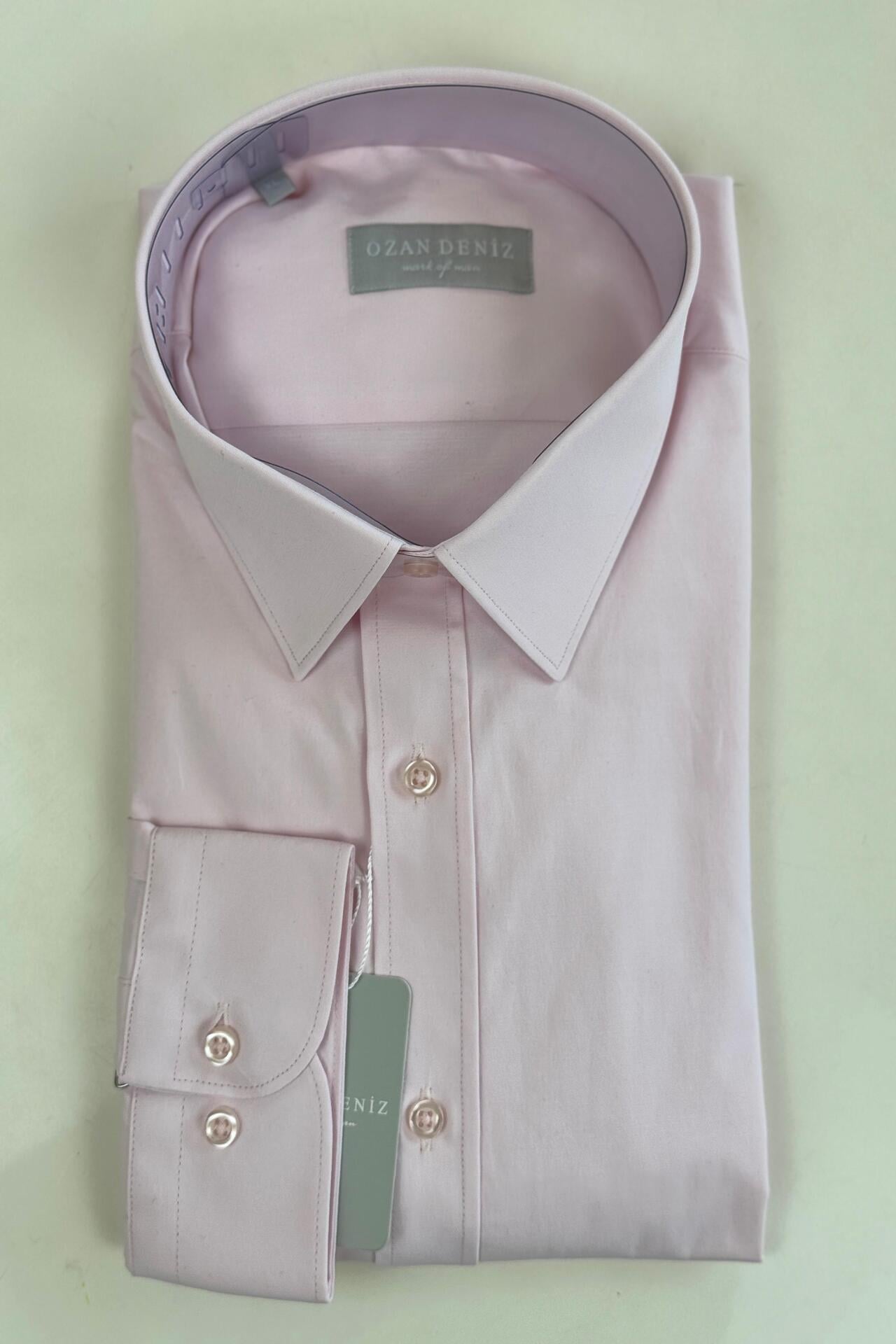 Slim Fit Klasik Koton Pembe Gömlek