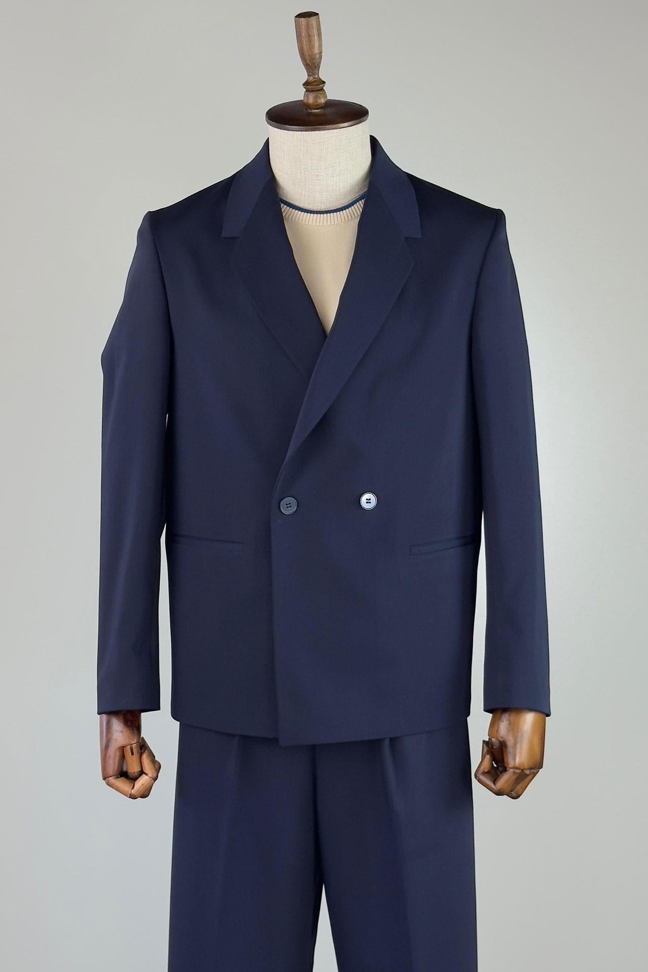 Oversize Kruvaze Lacivert Takım Elbise