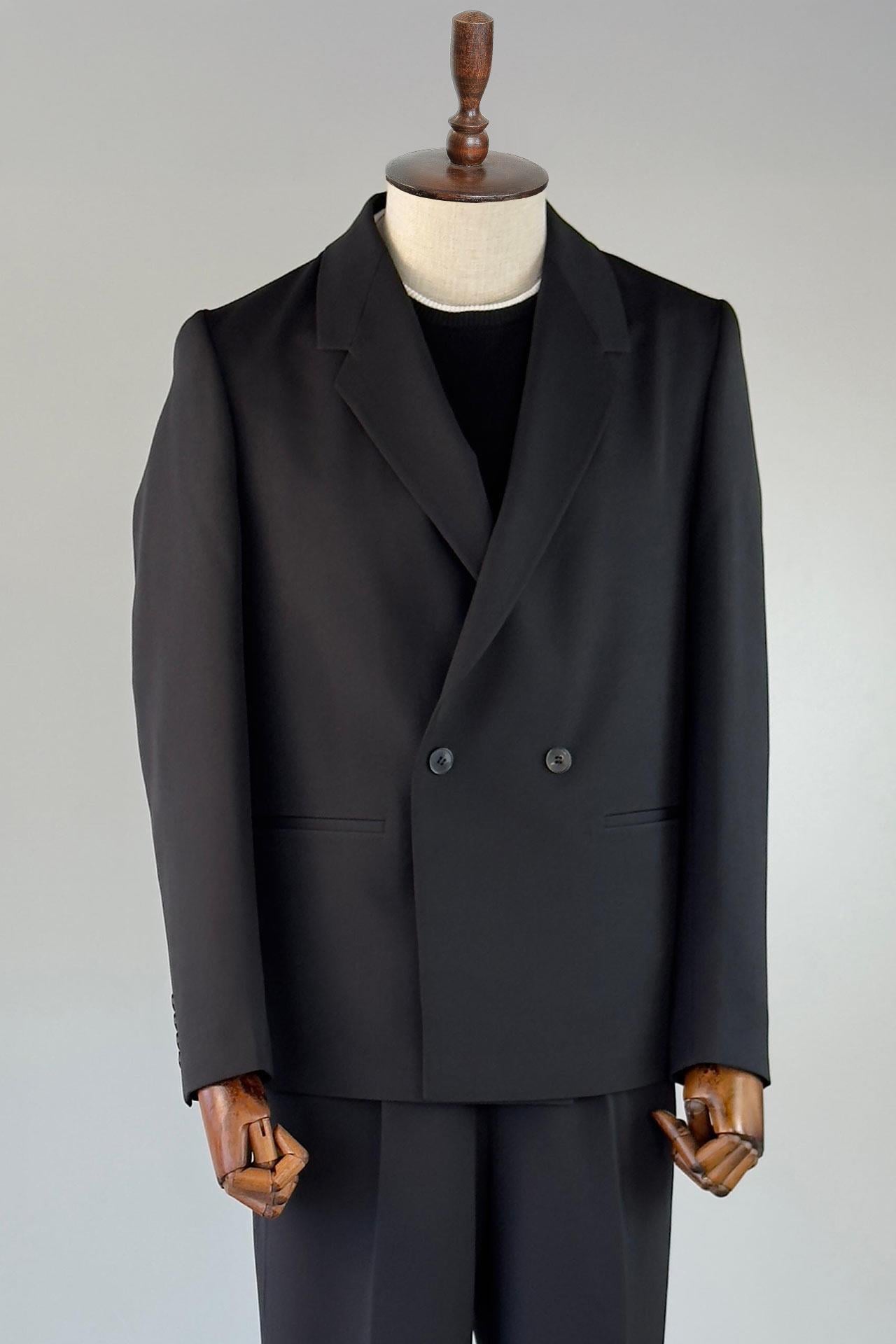 Oversize Kruvaze Siyah Takım Elbise