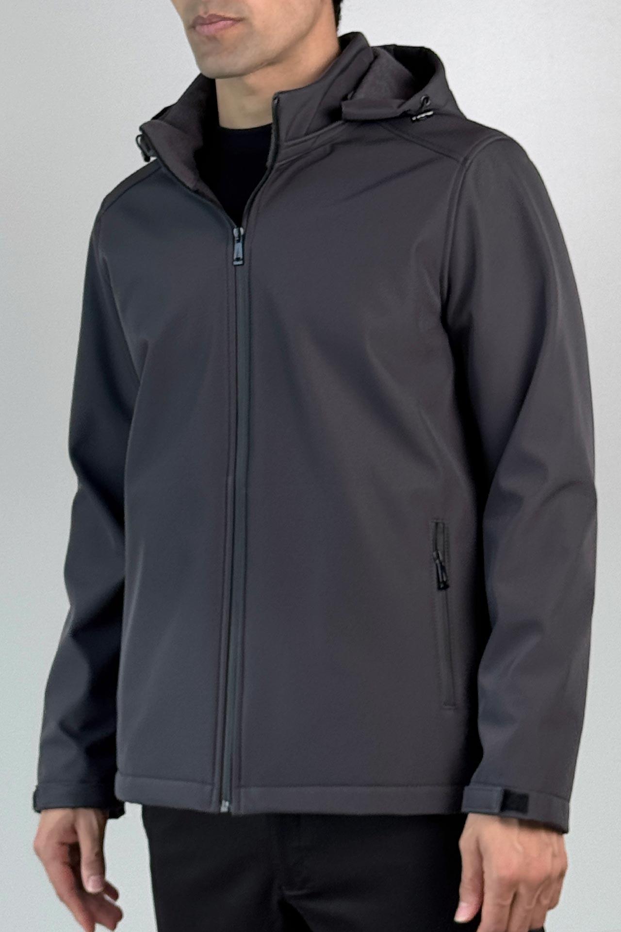 Kapüşonlu İçi Polarlı Antrasit Softshell Mont