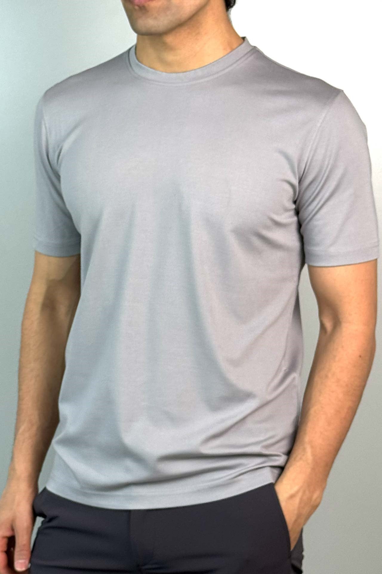 Sıfır Yaka Gri Basic Tişört