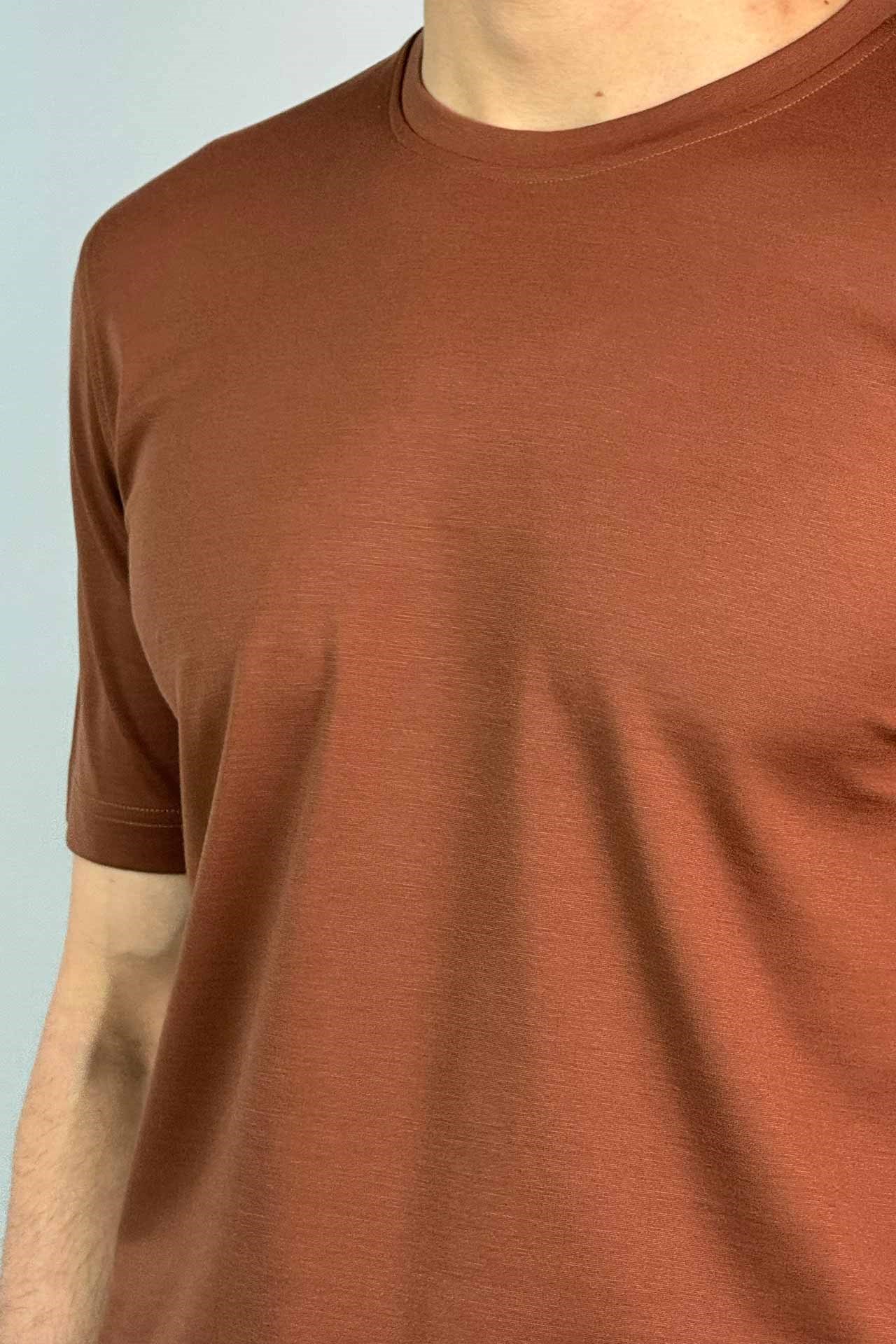 Sıfır Yaka Tarçın Rengi Basic Tişört
