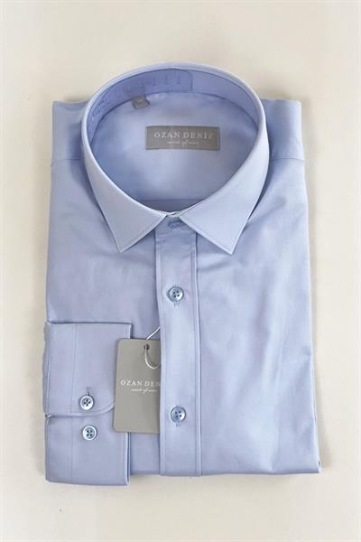Slim Fit Klasik Koton Açık Mavi Gömlek