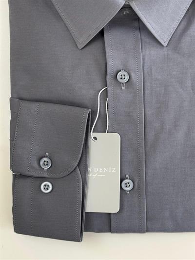 Slim Fit Klasik Koton Gri Gömlek