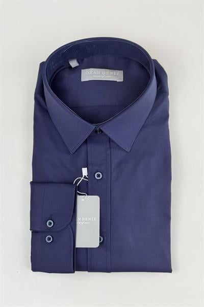 Slim Fit Klasik Koton Lacivert Gömlek