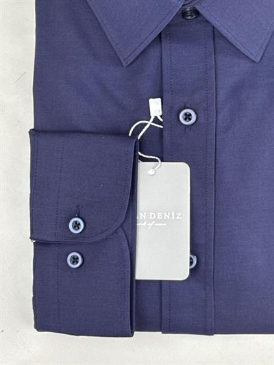 Slim Fit Klasik Koton Lacivert Gömlek