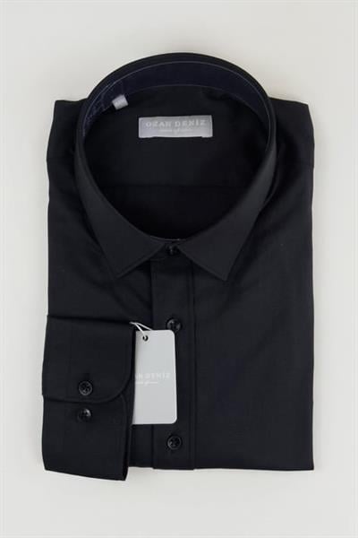 Slim Fit Klasik Koton Siyah Gömlek