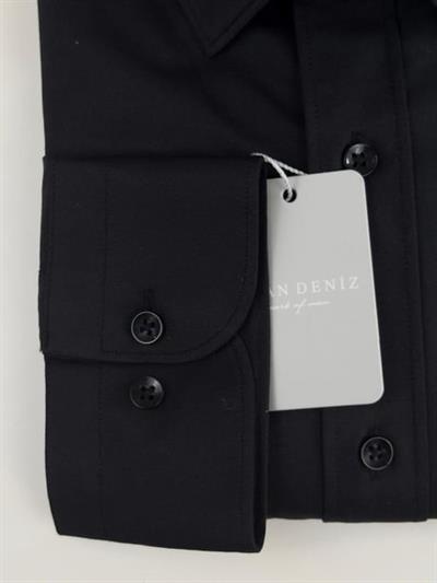Slim Fit Klasik Koton Siyah Gömlek