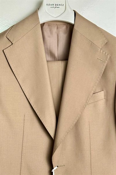 Slim Fit Geniş Yaka Bej Takım Elbise - Outlet