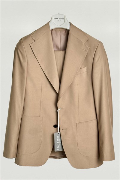 Slim Fit Geniş Yaka Bej Takım Elbise - Outlet