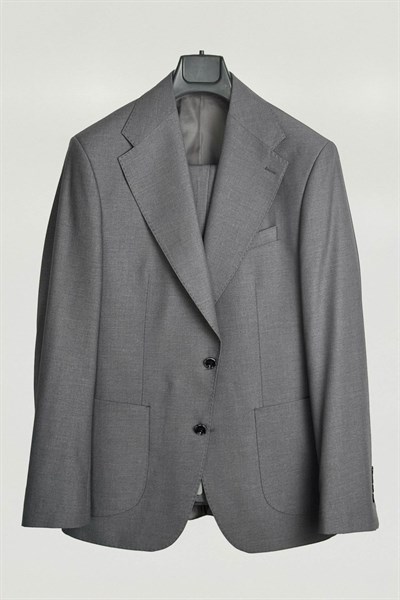 Slim Fit Geniş Yaka Gri Takım Elbise - Outlet