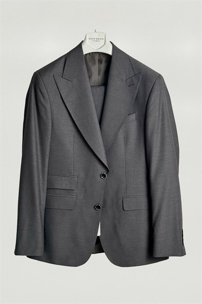 Slim Fit Geniş Yaka Koyu Gri Takım Elbise - Outlet