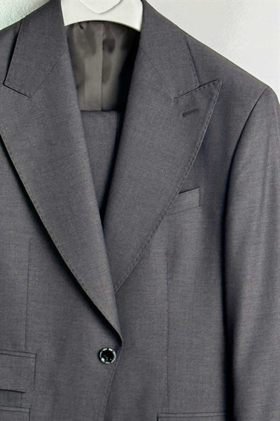 Slim Fit Geniş Yaka Koyu Gri Takım Elbise - Outlet
