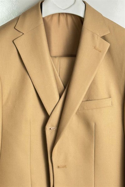 8 Drop Camel Renk Yelekli Takım Elbise - Outlet