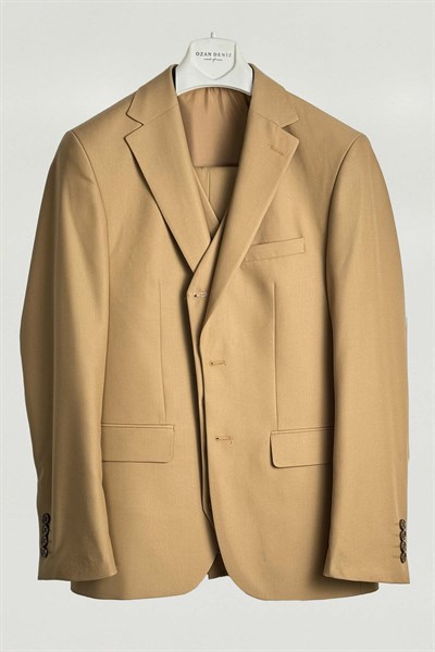 8 Drop Camel Renk Yelekli Takım Elbise - Outlet
