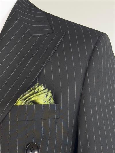 Slim Fit Çizgili Kruvaze Siyah Takım Elbise