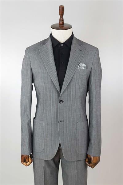 Jogger Pantolonlu Torba Cepli Slim Fit Gri Takım Elbise