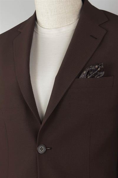 Jogger Pantolonlu Gofre Dokulu Kahverengi Takım Elbise