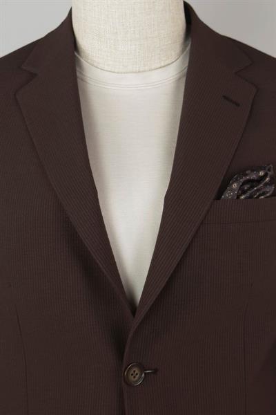 Jogger Pantolonlu Gofre Dokulu Kahverengi Takım Elbise