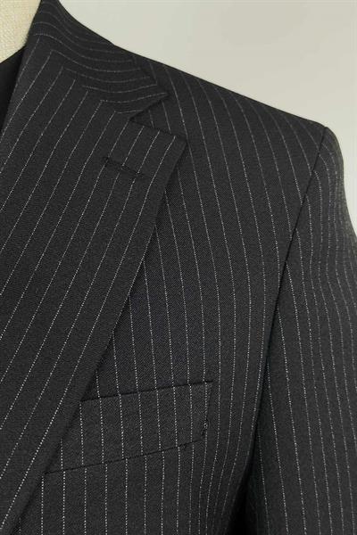 Jogger Pantolonlu Gofre Dokulu Çizgili Siyah Takım Elbise