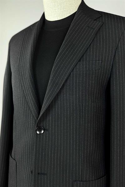 Jogger Pantolonlu Gofre Dokulu Çizgili Siyah Takım Elbise