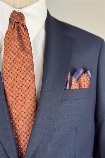 Yünlü Premium Kuşgözü Dokulu Koyu Mavi Takım Elbise