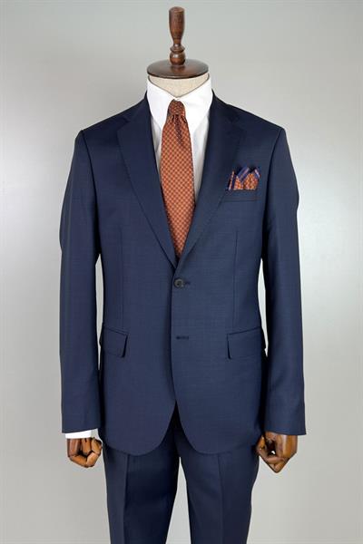 Yünlü Premium Kuşgözü Dokulu Koyu Mavi Takım Elbise