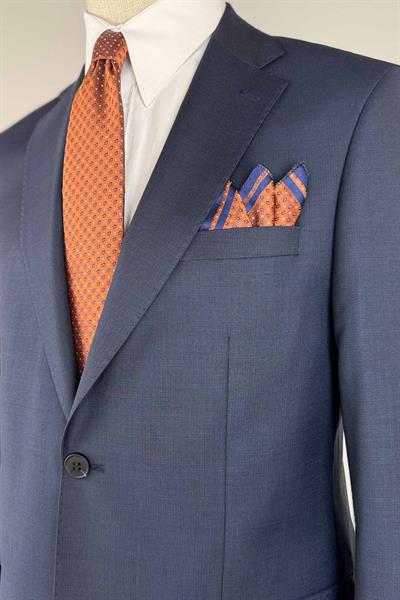 Yünlü Premium Kuşgözü Dokulu Koyu Mavi Takım Elbise