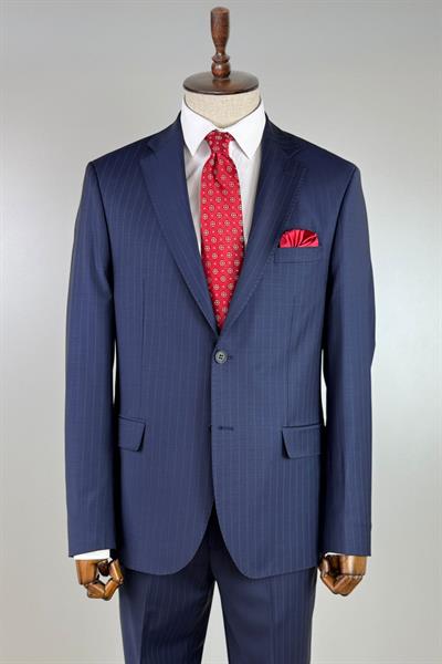 Yünlü Premium Çizgili Açık Lacivert Takım Elbise