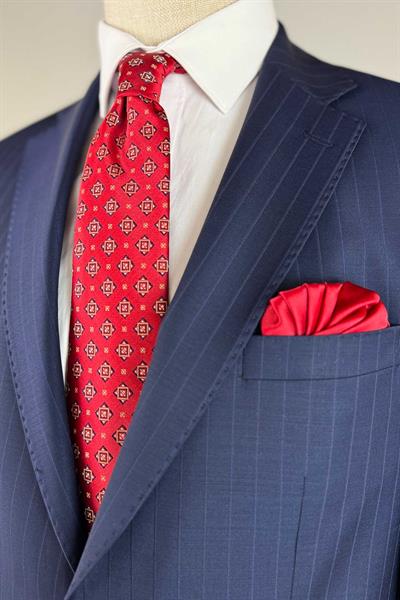 Yünlü Premium Çizgili Açık Lacivert Takım Elbise