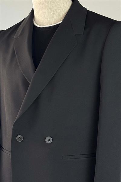 Oversize Kruvaze Siyah Takım Elbise