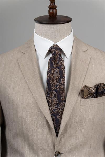 Slim Fit Bej Renk Tek Ceket