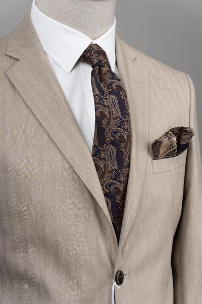 Slim Fit Bej Renk Tek Ceket