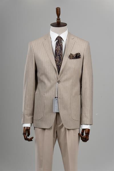 Slim Fit Bej Renk Tek Ceket