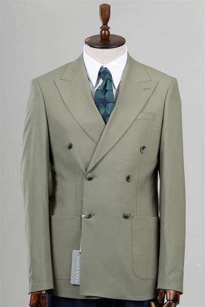 Slim Fit Çağla Yeşili Kruvaze Tek Ceket