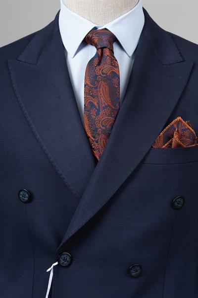 Slim Fit Lacivert Kruvaze Tek Ceket