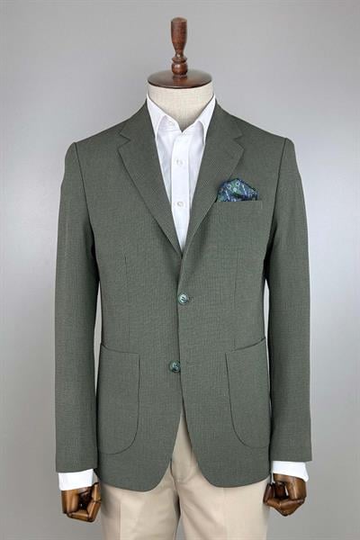 Gofre Dokulu Haki Renk Ceket