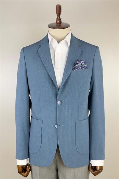 Gofre Dokulu İndigo Renk Ceket