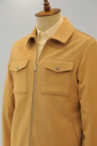 Bebe Yaka Çift Cepli Camel Renk Gömlek Mont