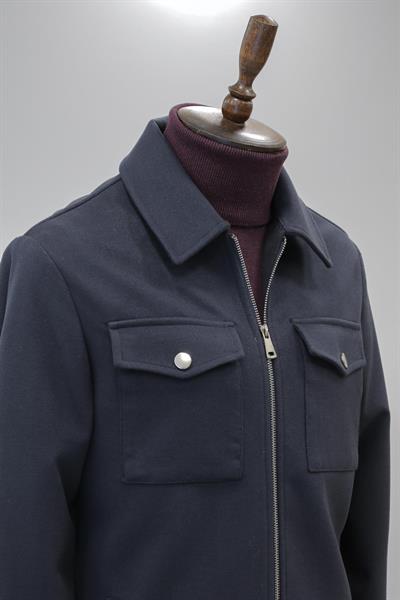 Bebe Yaka Çift Cepli Lacivert Gömlek Mont