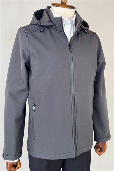 Kapüşonlu İçi Polarlı Antrasit Softshell Mont