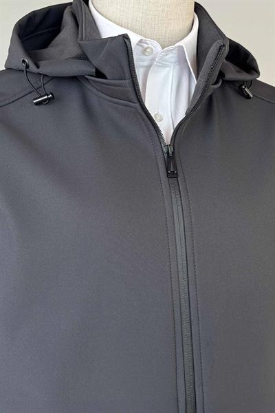 Kapüşonlu İçi Polarlı Antrasit Softshell Mont