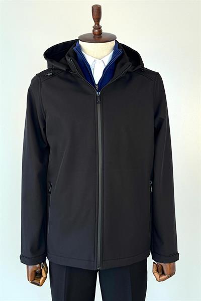 7046 Polarlı Kapşonlu Mont Siyah