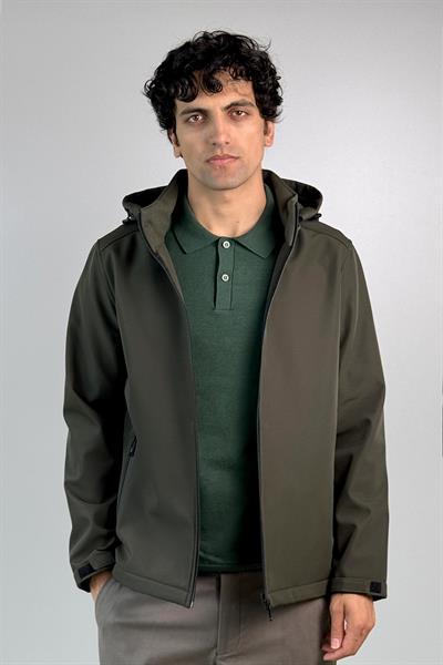 Kapüşonlu İçi Polarlı Yeşil Softshell Mont