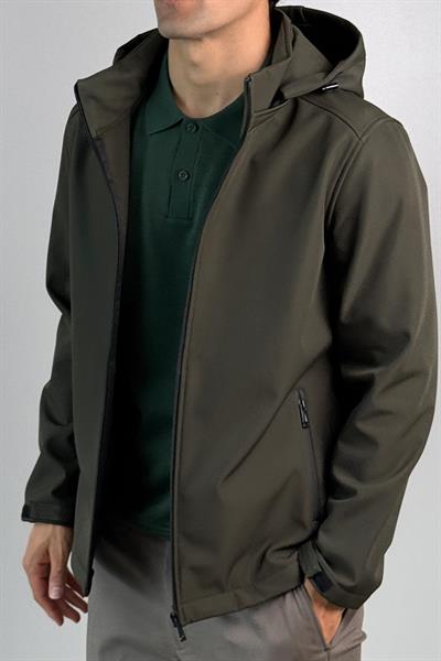 Kapüşonlu İçi Polarlı Yeşil Softshell Mont