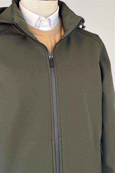 Kapüşonlu İçi Polarlı Yeşil Softshell Mont