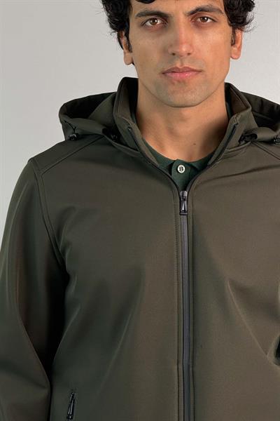 Kapüşonlu İçi Polarlı Yeşil Softshell Mont