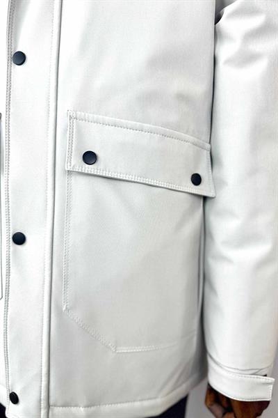 Su Geçirmez Kapüşonlu Erkek Uzun Taş Renk Kışlık Mont