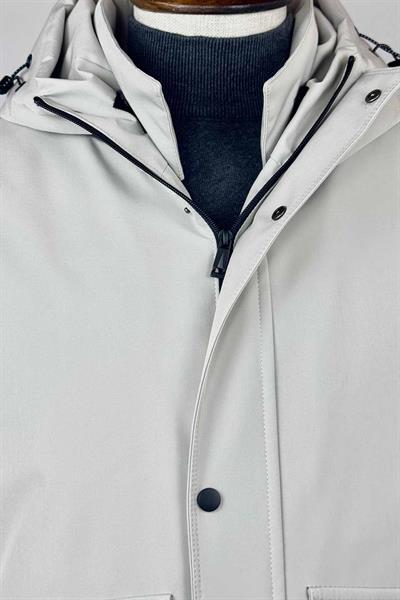 Su Geçirmez Kapüşonlu Erkek Uzun Taş Renk Kışlık Mont