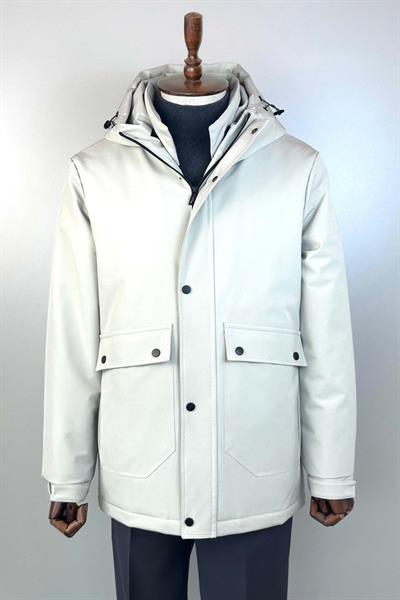 7048 Kapşonlu Şişme Uzun Mont Taş